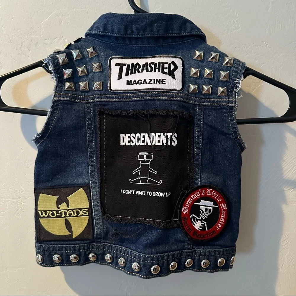 Custom Punk Rock Patchwork Studded Toddler Denim Jean Vest